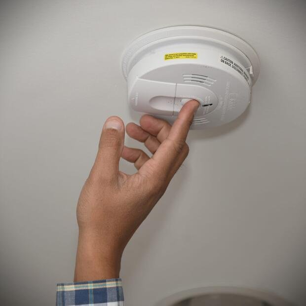 Smoke alarm installed on a ceiling
